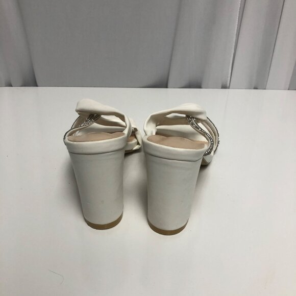 White Rhinestone Embellished Square Toe Heeled Sandals Womens Sz 8 Elegant Shoes - Picture 4 of 7